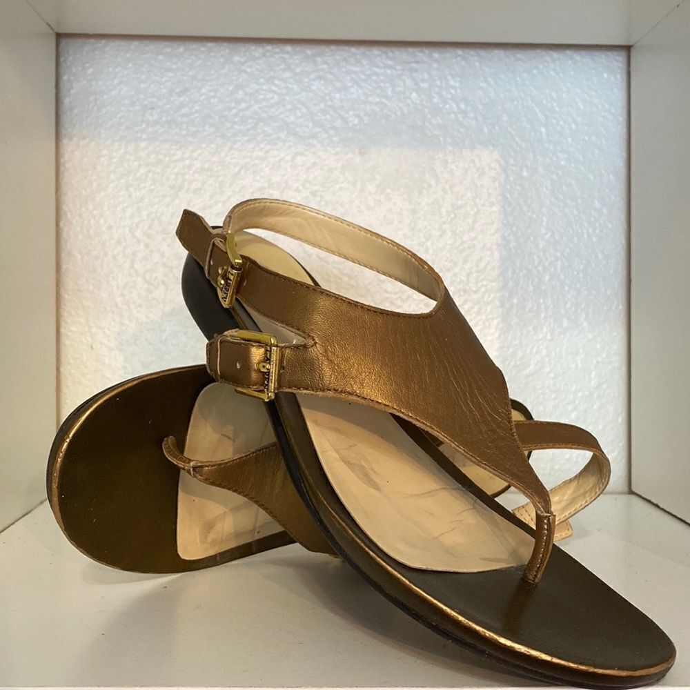 Lauren Ralph Lauren Thong Flat Buckle Gold Sandals